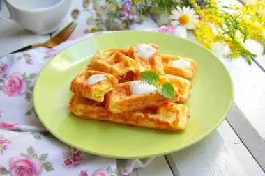 Cheese waffles in a waffle iron