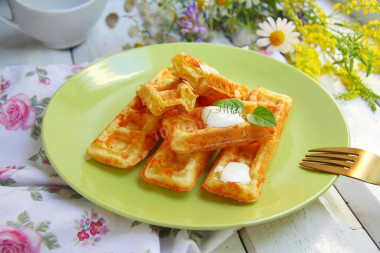 Cheese waffles in a waffle iron