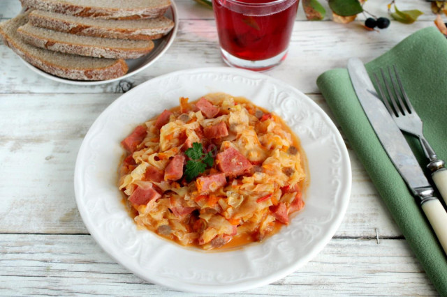 Fresh cabbage bigus with meat and sausage