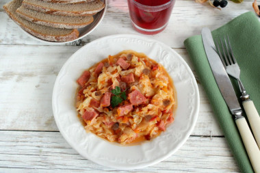 Fresh cabbage bigus with meat and sausage